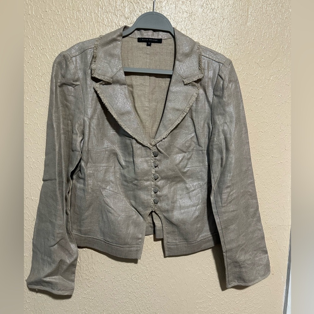 Vintage David Meister Military Style 100% Linen Jacket Size 10